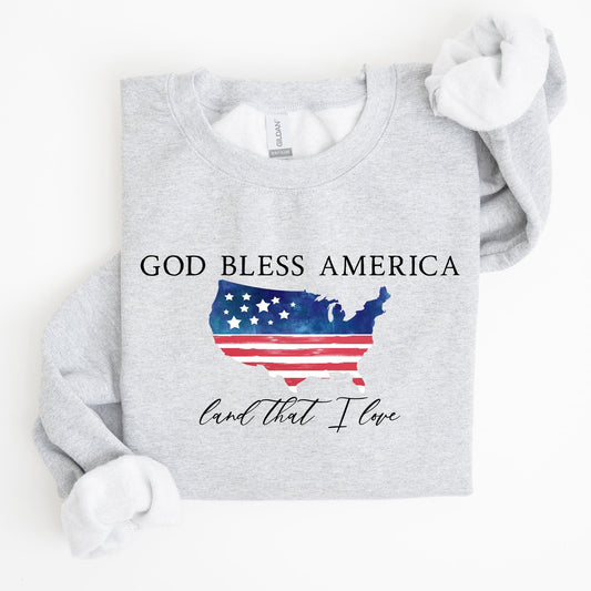 God Bless America, Land That I Love, USA Flag Premium Vintage Patriotic Graphic Sweatshirt