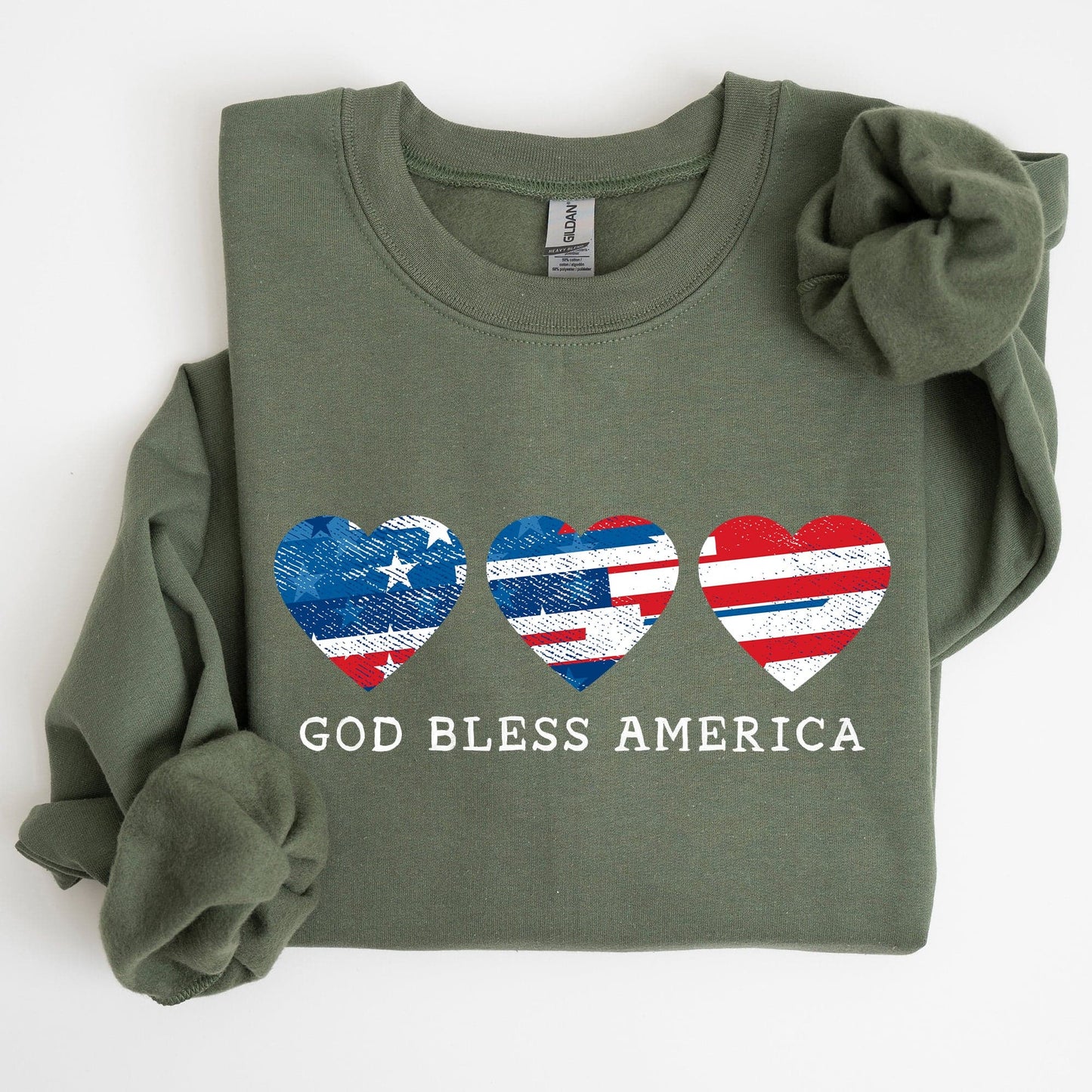 God Bless America Retro Hearts 4th Of July Patriotic Vintage Distressed Graphic Sweatshirt