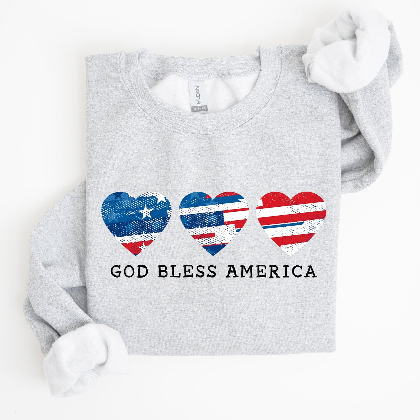 God Bless America Retro Hearts 4th Of July Patriotic Vintage Distressed Graphic Sweatshirt