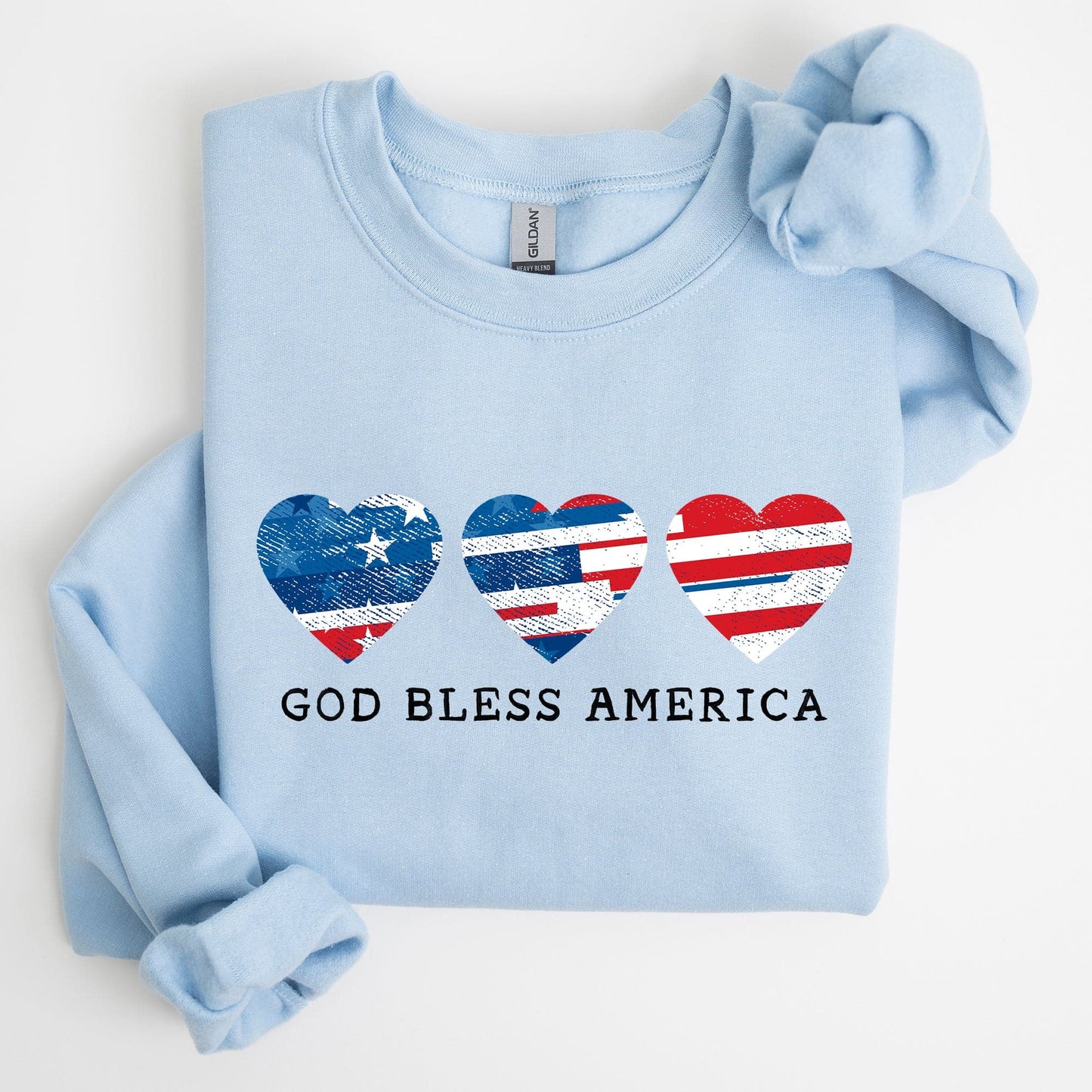 God Bless America Retro Hearts 4th Of July Patriotic Vintage Distressed Graphic Sweatshirt