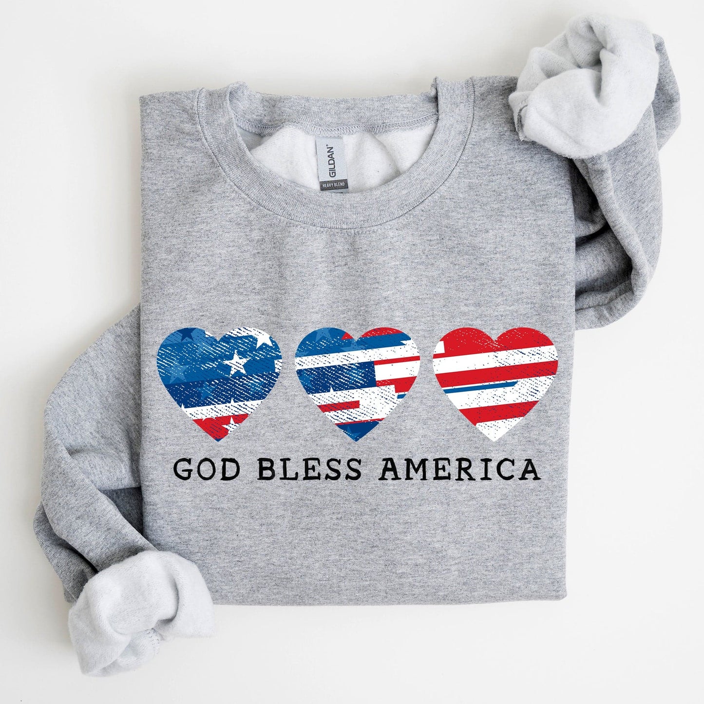 God Bless America Retro Hearts 4th Of July Patriotic Vintage Distressed Graphic Sweatshirt