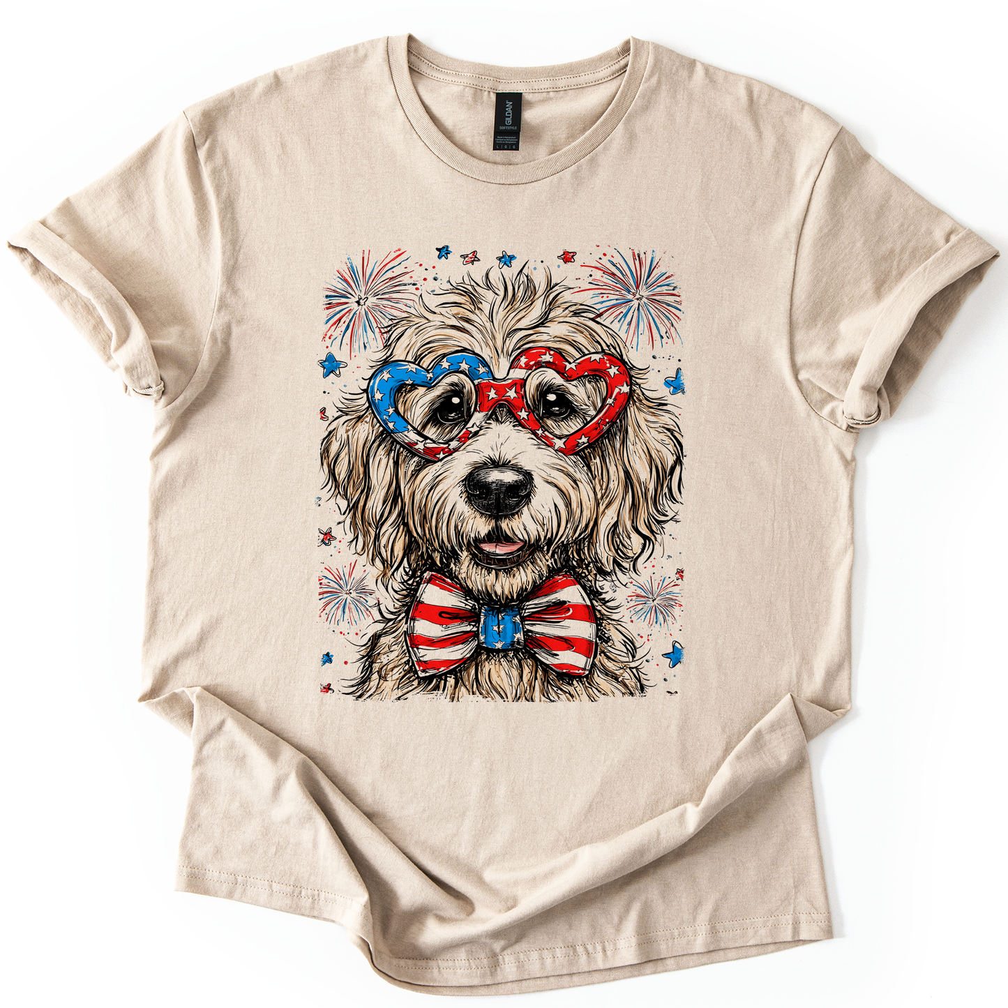 Golden Doodle Patriotic Dog USA Fourth of July Celebration for Pet Lovers Graphic Tee