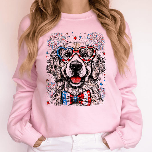 Golden Retriever Patriotic Dog With American Flag Silhouette And Stars Sweatshirt