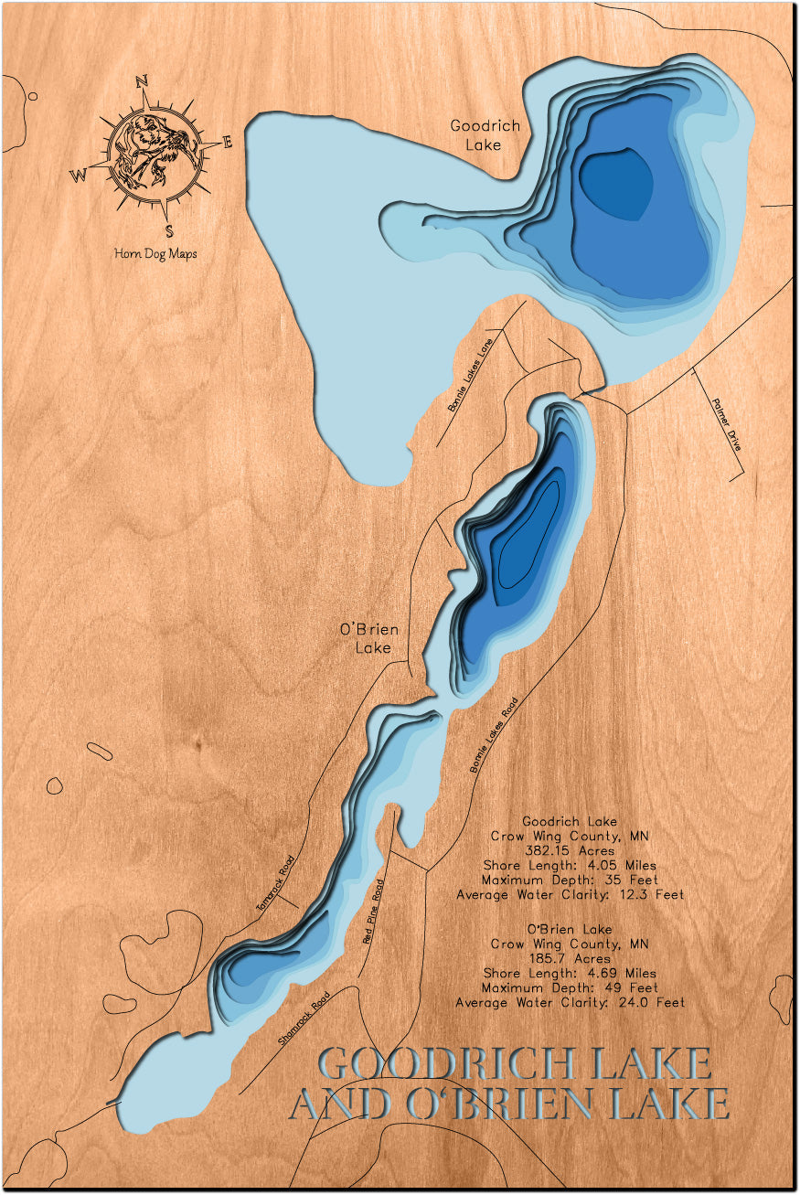 Goodrich Lake and O'Brien Lake in Crow Wing County, Minnesota