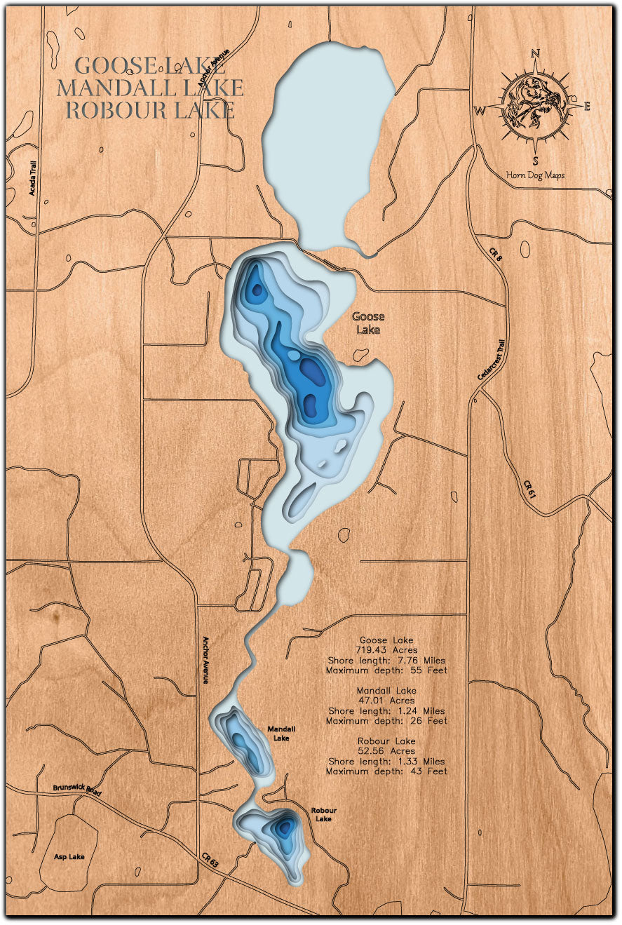 Goose, Mandall, and Robour Lakes in Chisago County, Minnesota