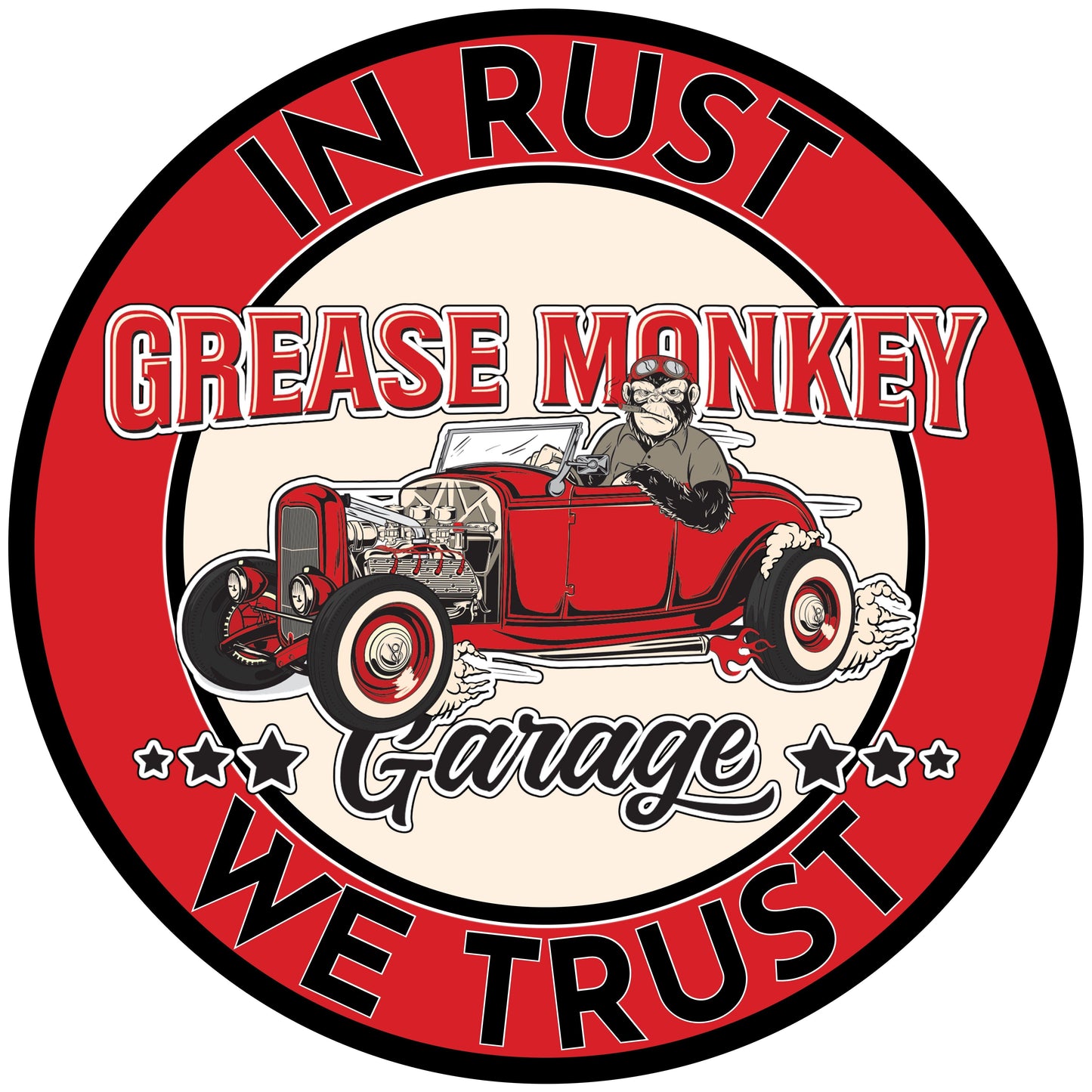 Grease Monkey Garage In Rust We Trust Metal Sign