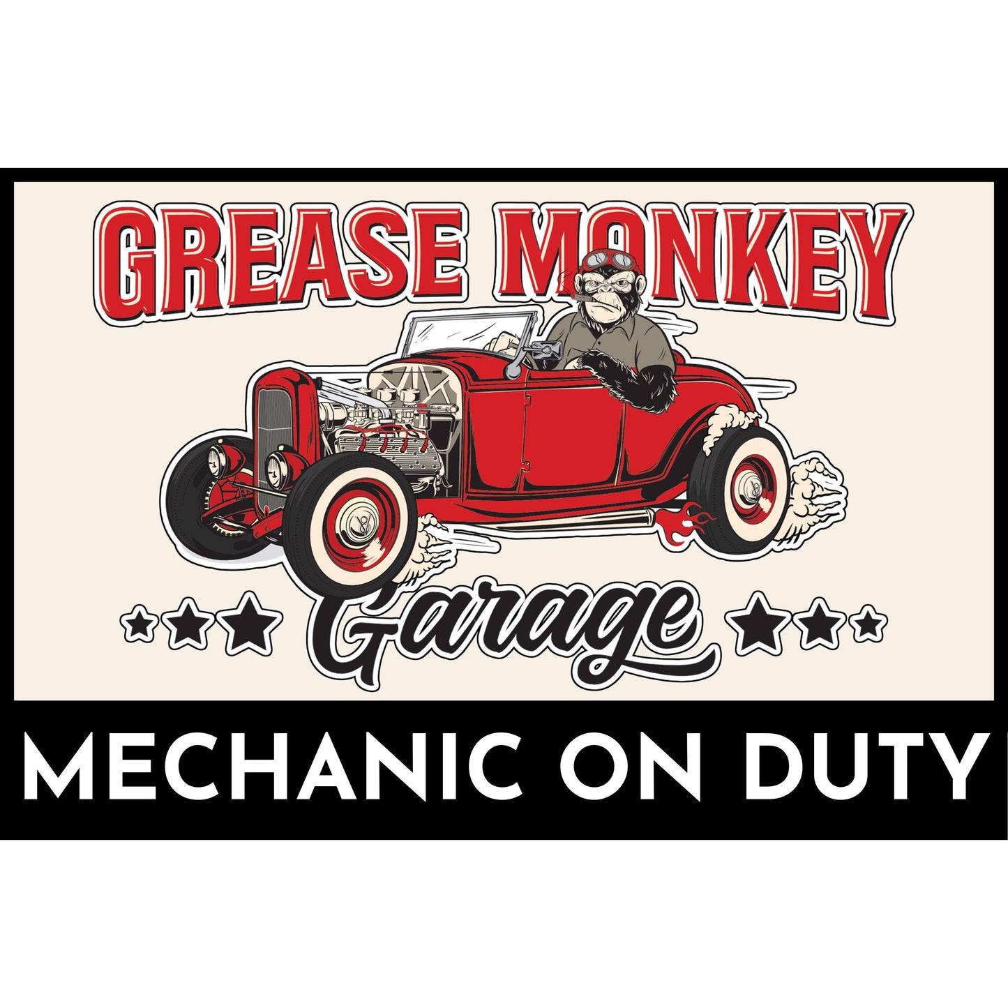 Grease Monkey Garage Mechanic on Duty Metal Sign