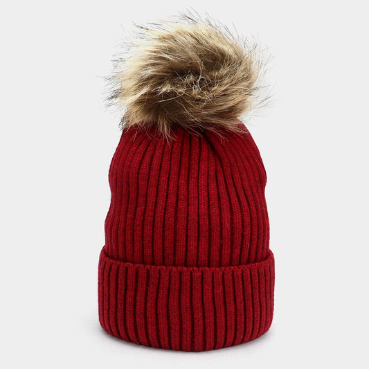 Soft Knit Faux Pom Pom Beanie Hat
