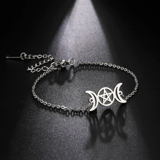 Triple Moon Pentacle Adjustable Bracelet