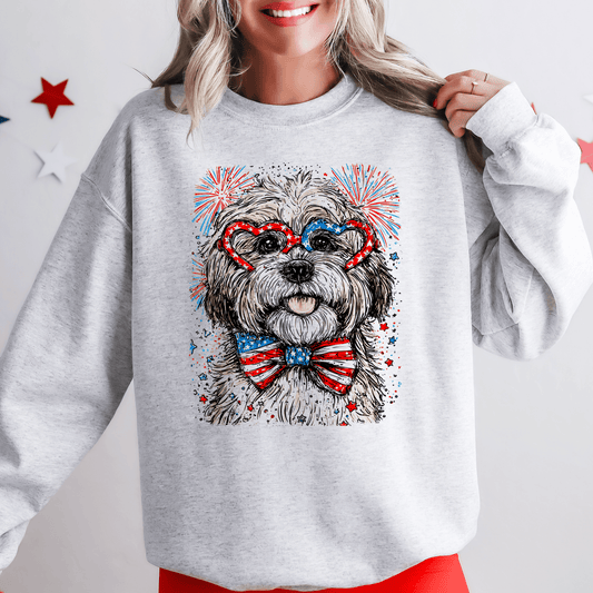 Havanese Patriotic Dog USA 4th of July Flag Inspired Portrait for Pet Lovers Sweatshirt