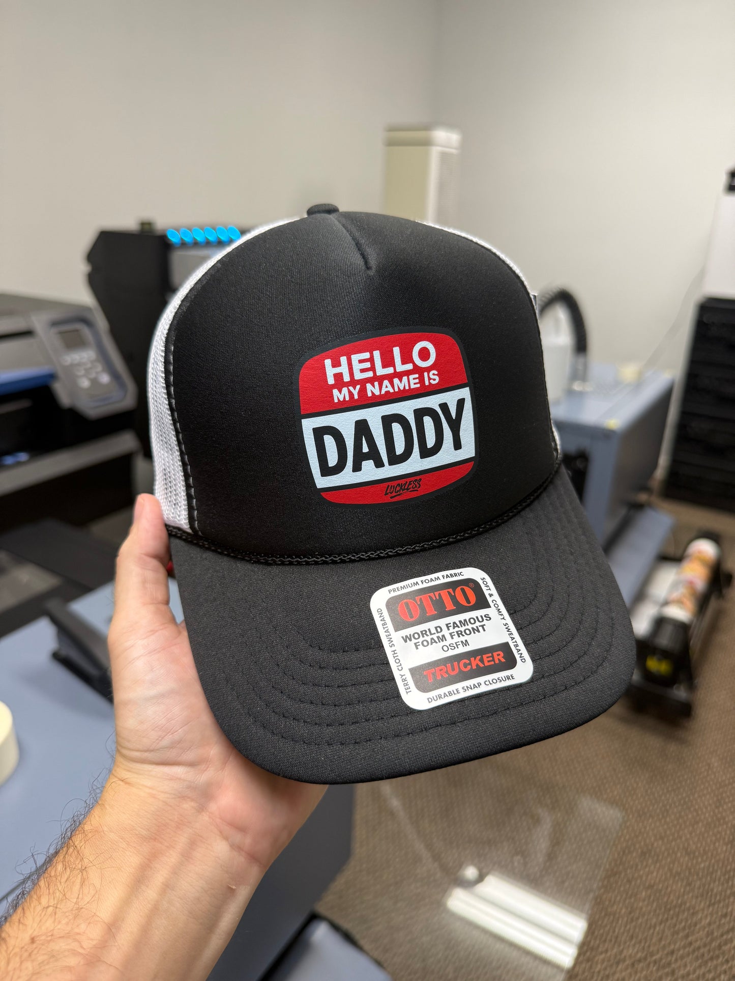 Hello My Name Is Daddy Trucker Hat by Luckless Outfitters