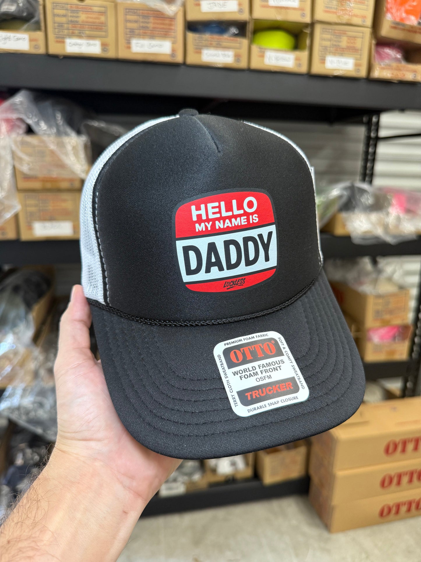 Hello My Name Is Daddy Trucker Hat by Luckless Outfitters