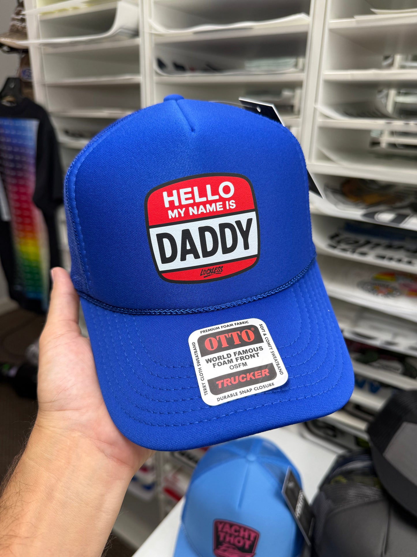Hello My Name Is Daddy Trucker Hat by Luckless Outfitters