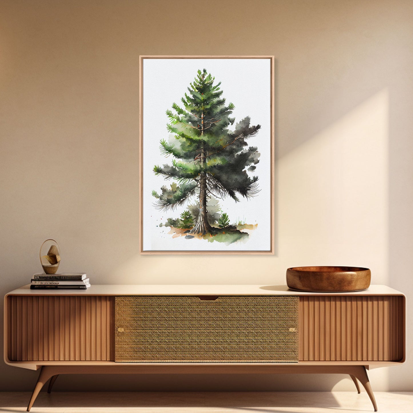 Pine Tree Watercolor Wall Art Canvas Print - Vibrant Colorful Nature Scene Artwork