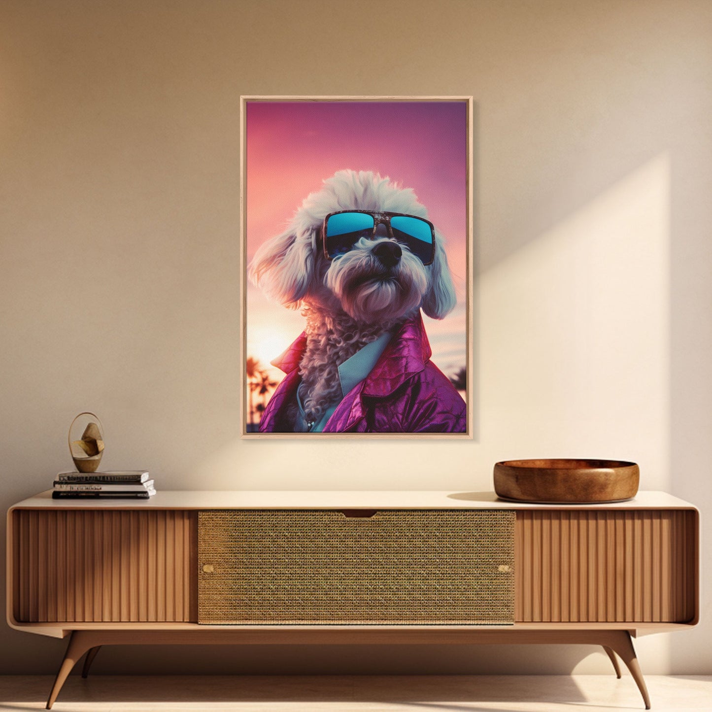 Poodle Wall Print, Dog Wall Art, Dog Sunglasses, Dog In Pink Suit, Funny Art, Framed Wall Art, Framed Canvas, Wall Print, Wall Canvas