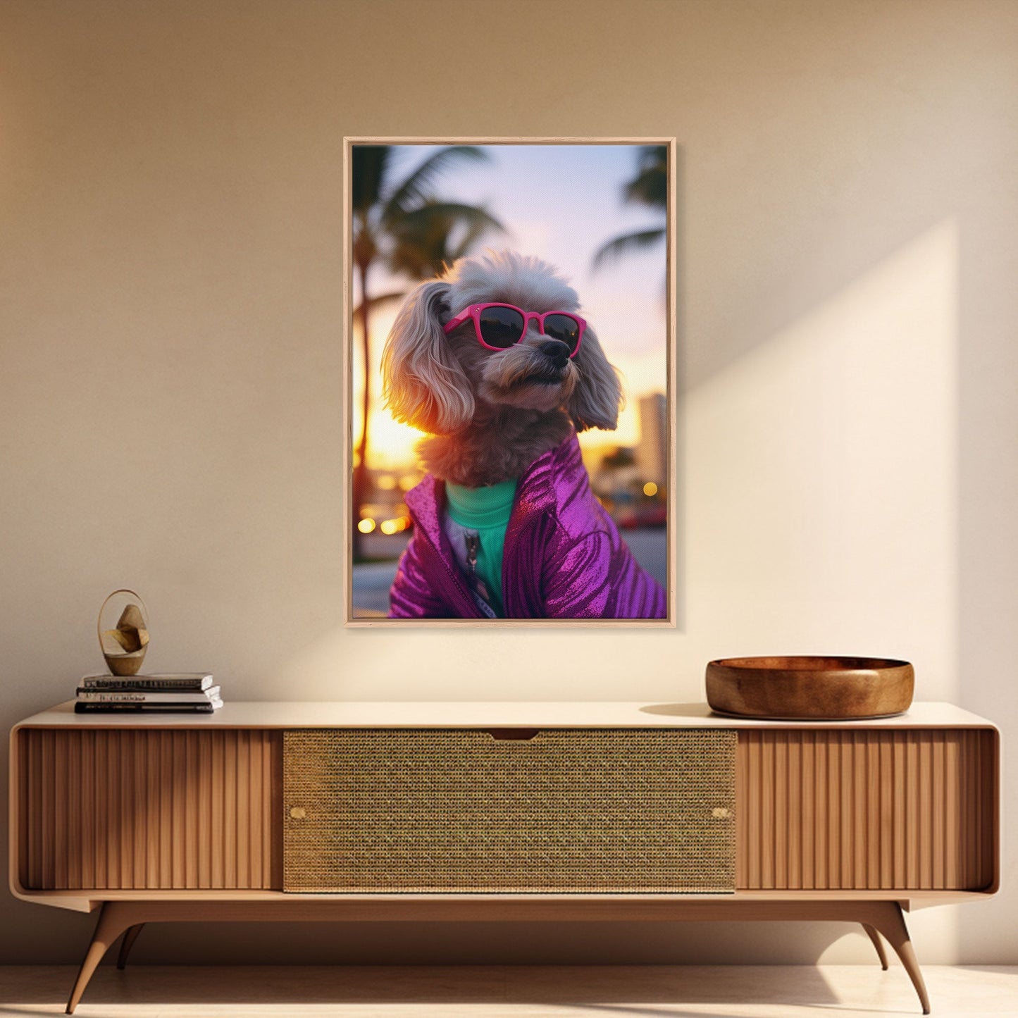 Poodle In Sunglasses Pink Tracksuit Wall Print, Dog Portrait, Dog Art Print, Framed Wall Art, Framed Canvas, Wall Print, Wall Canvas