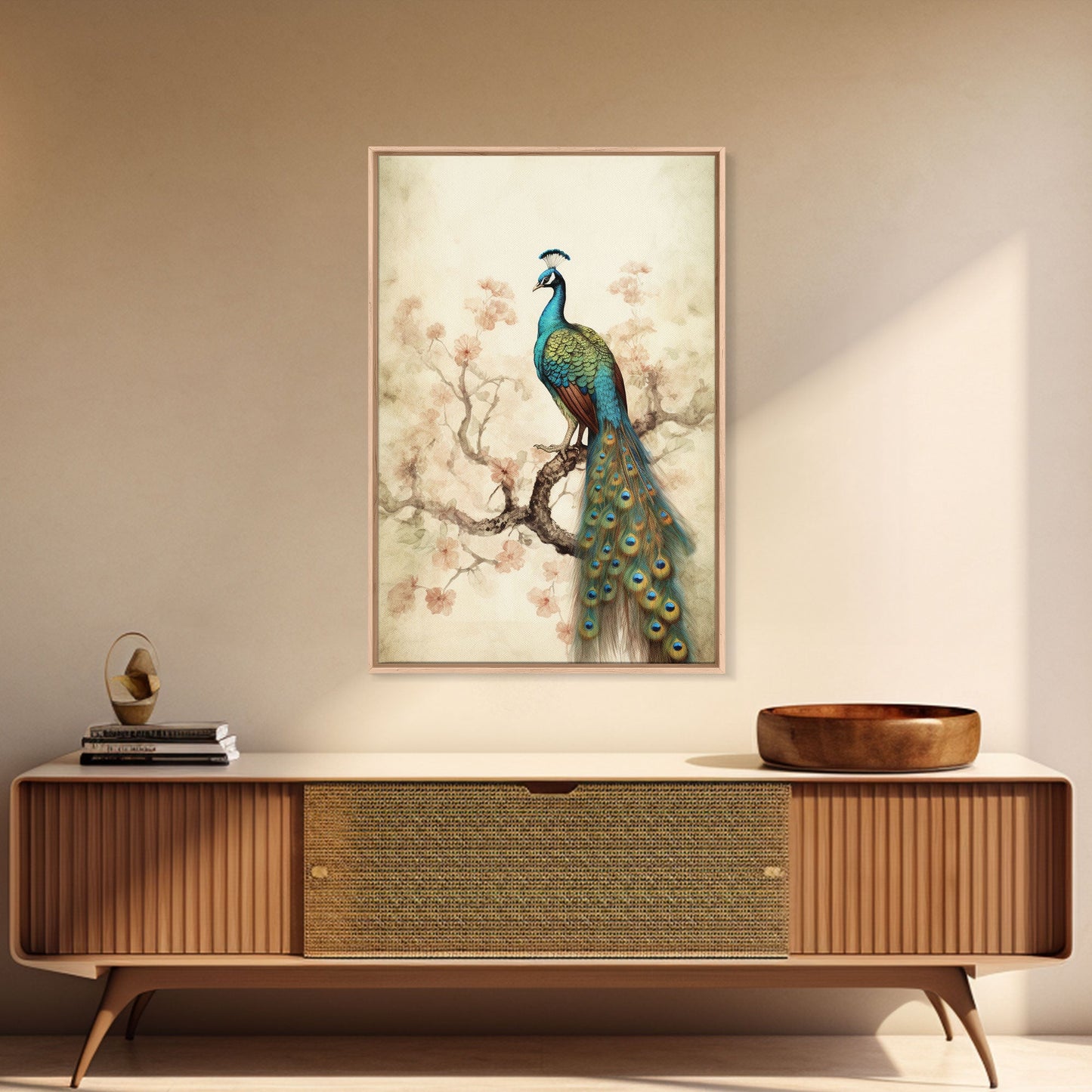peacock wall art | peacock art print | boho wall art | peacock poster | mid century modern art | home office wall art | Farmhouse Canvas Art