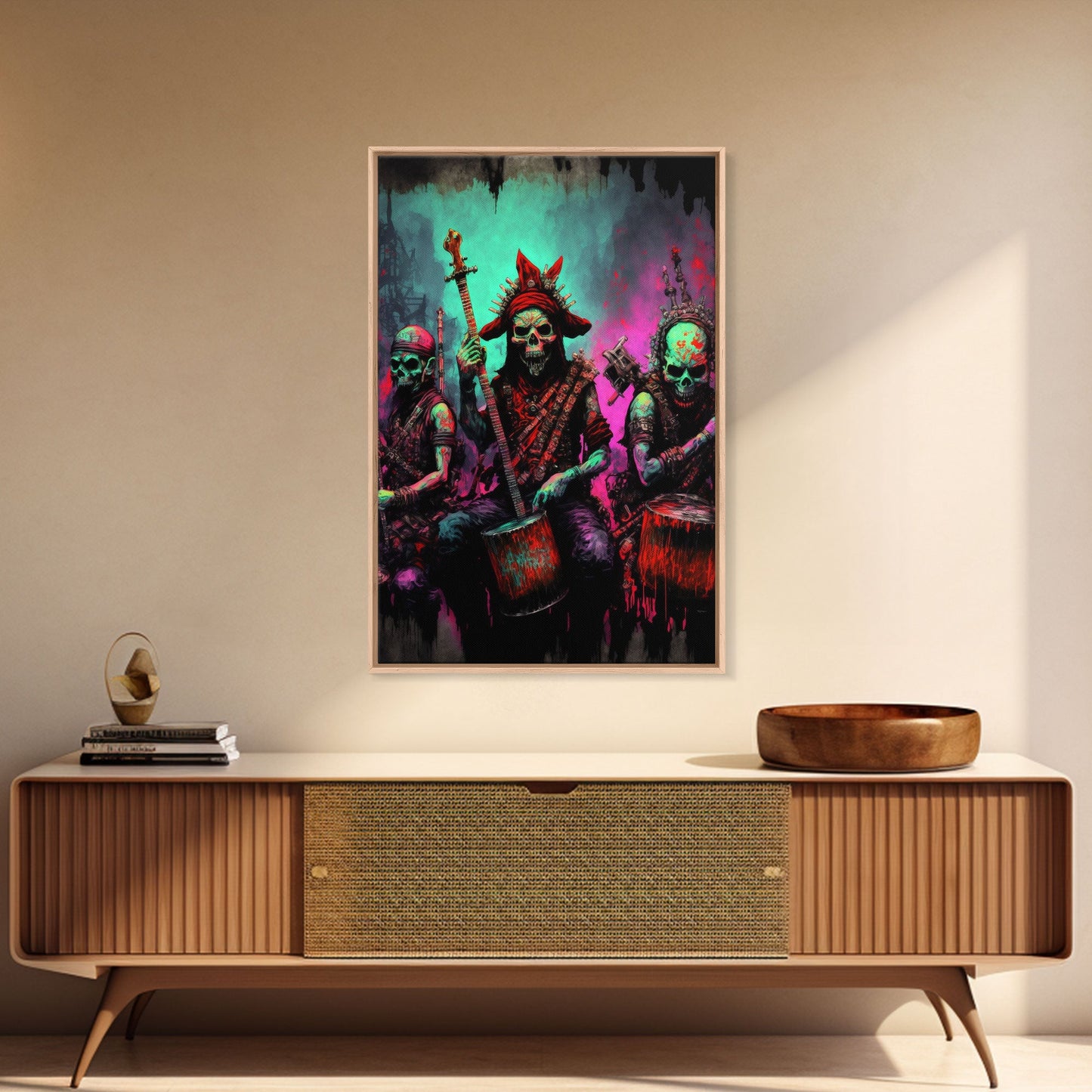 Death Metal Skeletons, Medieval Heavy Metal Undead Band Art, Framed Canvas Print, Unique Office Large Wall Art, Mancave Art