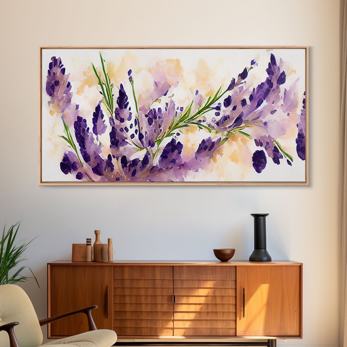 Wild Lavender wall art, canvas print, watercolor painting of lavender flowers, Botanical art, farmhouse decor