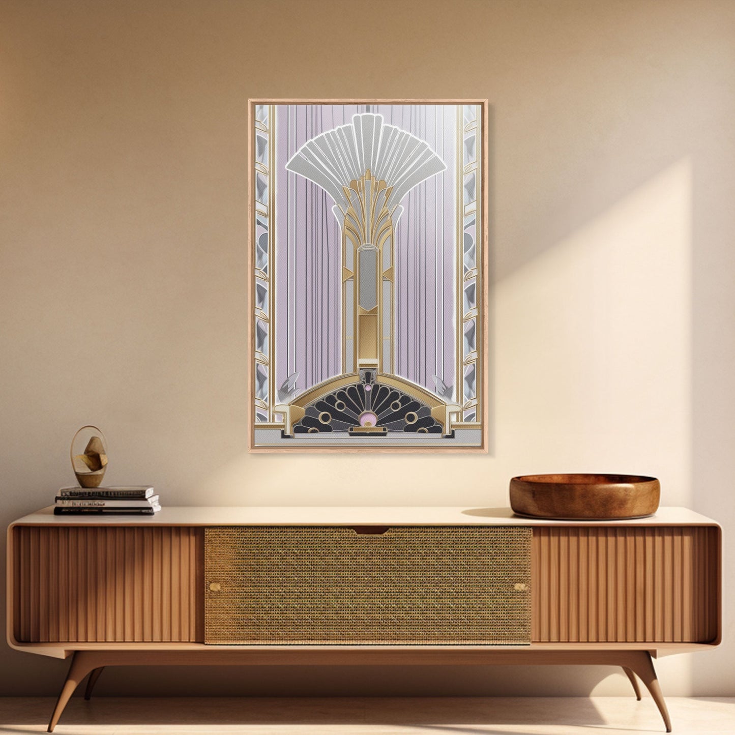 Art Deco Wall art, Framed Canvas Print, Art Deco, Gold art, Pastel colors, Midcentury Modern, Office decor, Living room art, Beautiful art