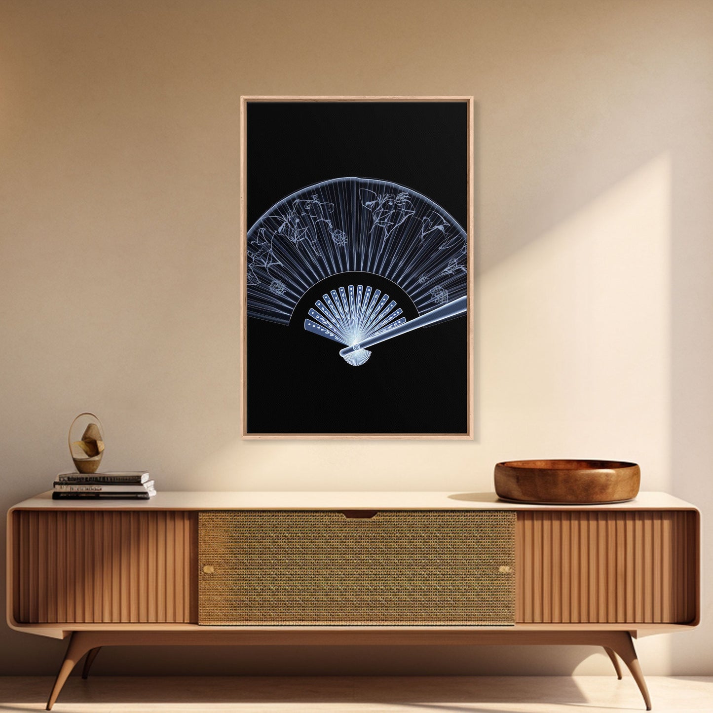 Folding Fan Wall Art, Chinese Art Print, White Fan, Black And White, Minimalist Print, Wall Decor, Canvas Print, Wall Art, Framed Canvas