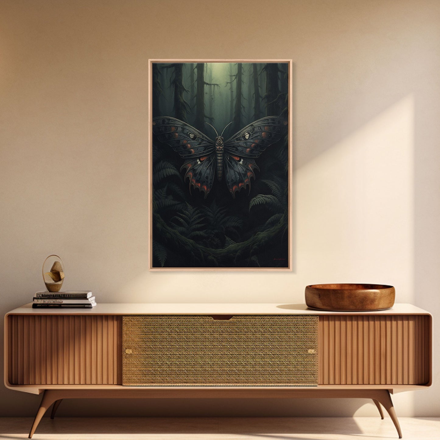 Butterfly In Woods, Butterfly Wall Decor, Dark Art, Green Wall Art, Insect Wall Decor, Wall Decor, Canvas Print, Wall Art, Framed Canvas