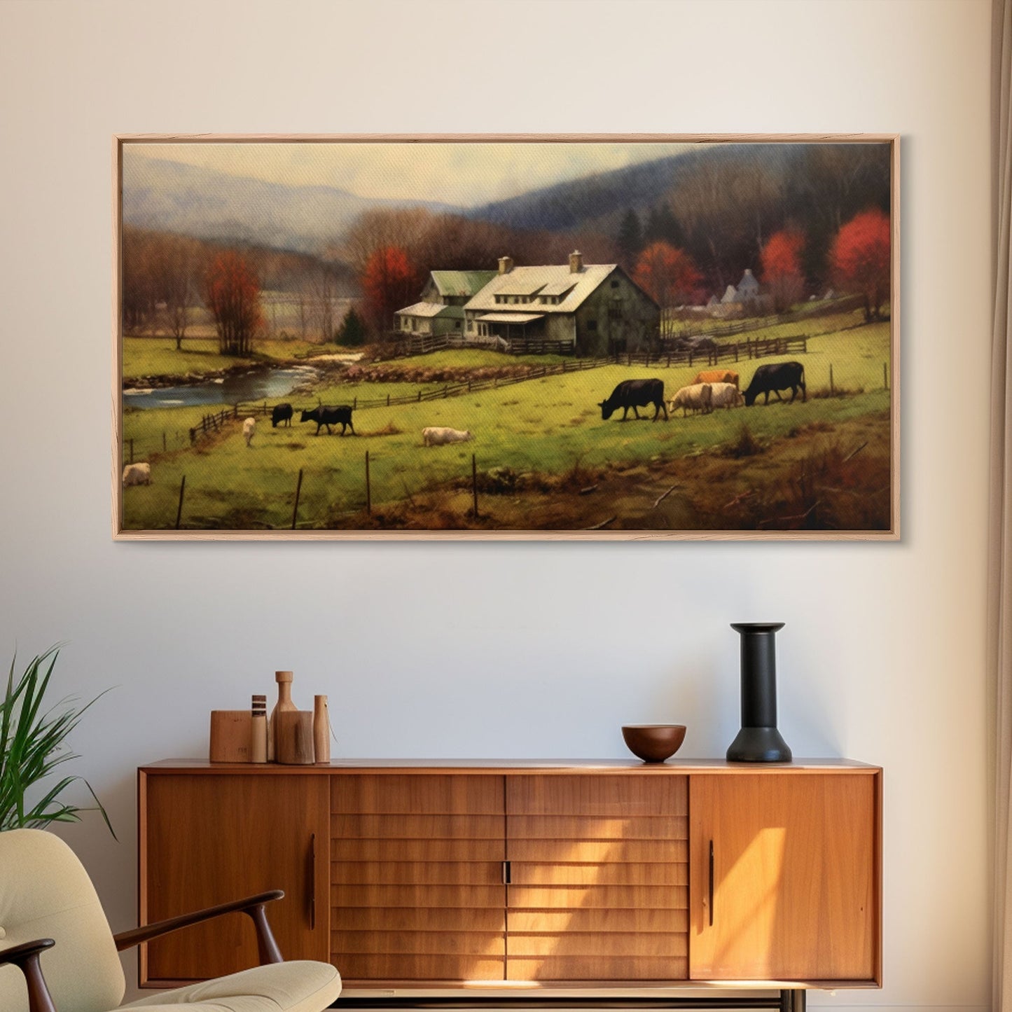 Farm Wall Decor, Country Wall Decor, Farm Animals Wall Decor, Fall Wall Art, Panoramic Wall Decor, Canvas Print, Wall Art, Framed Canvas Art
