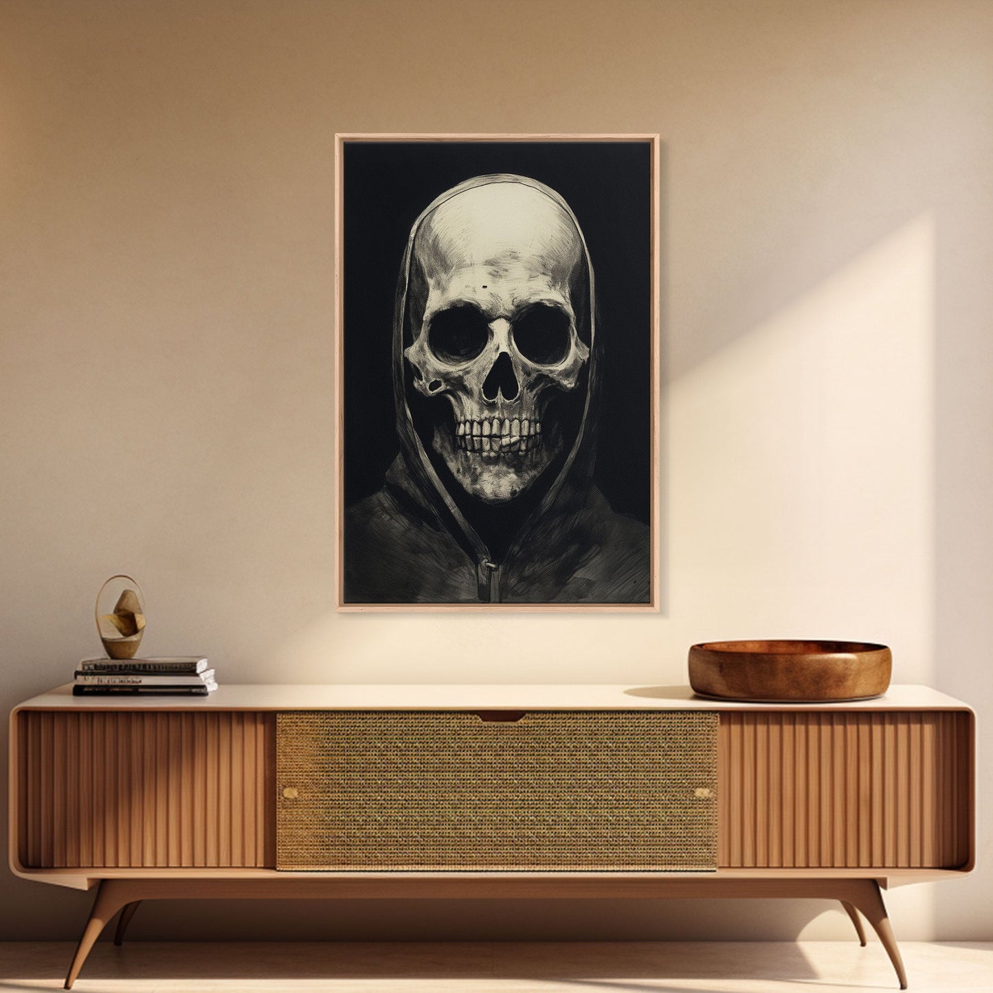 Skull Decor, Charcoal Drawing, Gothic Decor, Human Skull, Canvas Print, Wall Art, Vertical Art, Dark Wall Art, Moody Wall Art, Indie Art