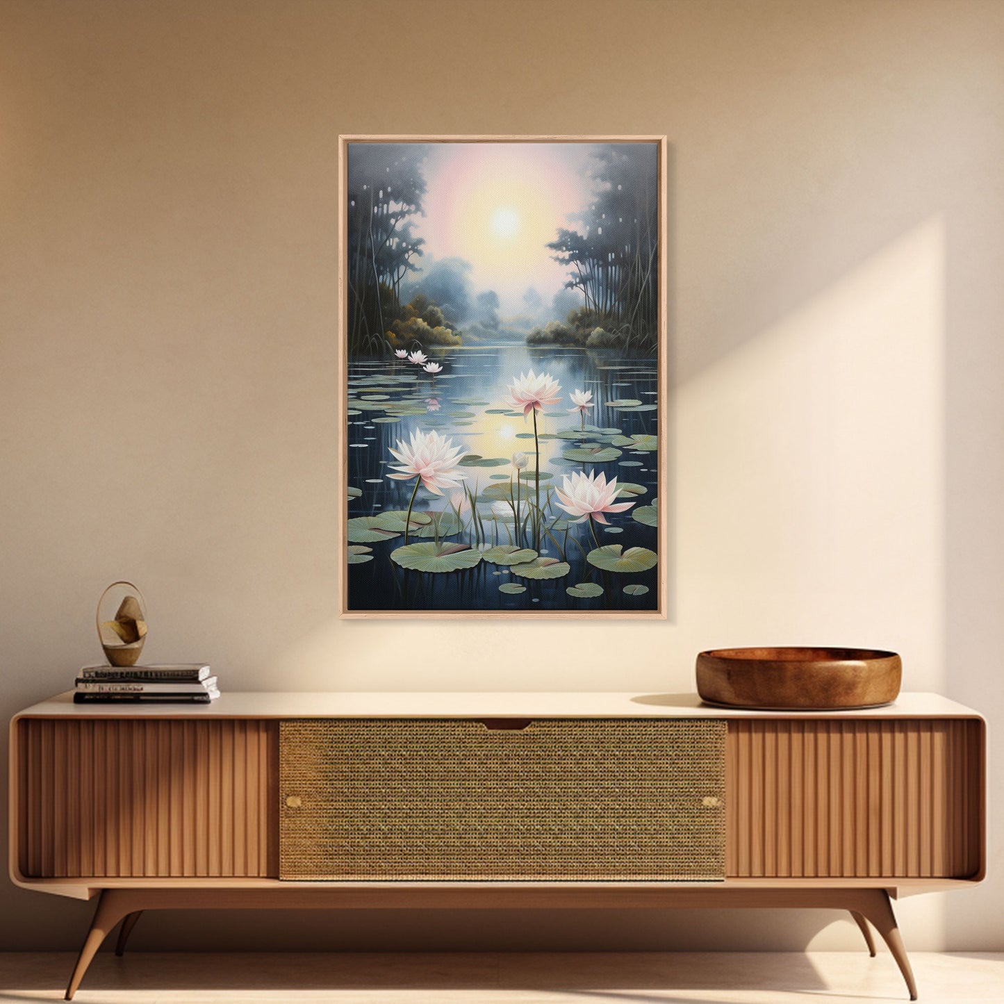 Lake Wall Art, Lotus Wall Print, Sunset Print, Canvas Print, Wall Art, Vertical Art, Birthday Gift, Country Home Art, Bedroom Teen Girl Art