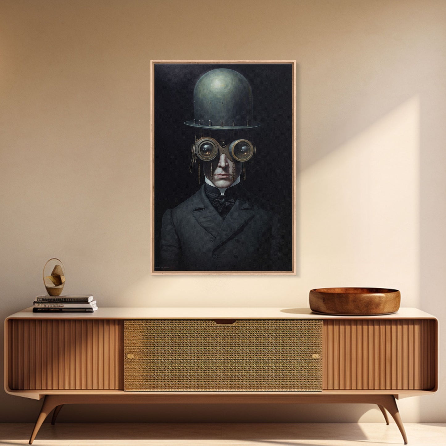 Portrait of a Victorian Steampunk Cyborg, Framed Canvas Print or Canvas, Cool Halloween Decor, Gothic Art