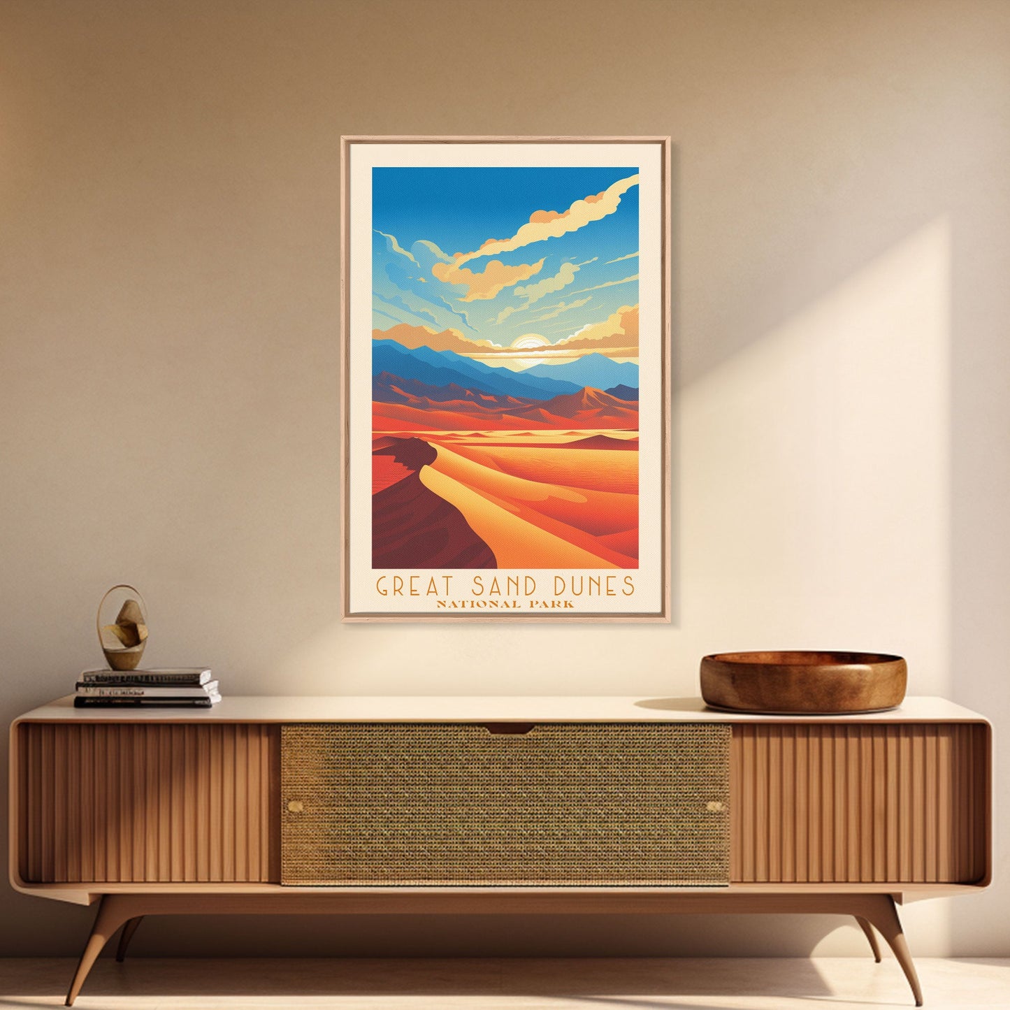 Great Sand Dunes National Park Colorado Travel Art, National Park Print, Minimalist Travel Art, Midcentury Modern Style Landscape Painting