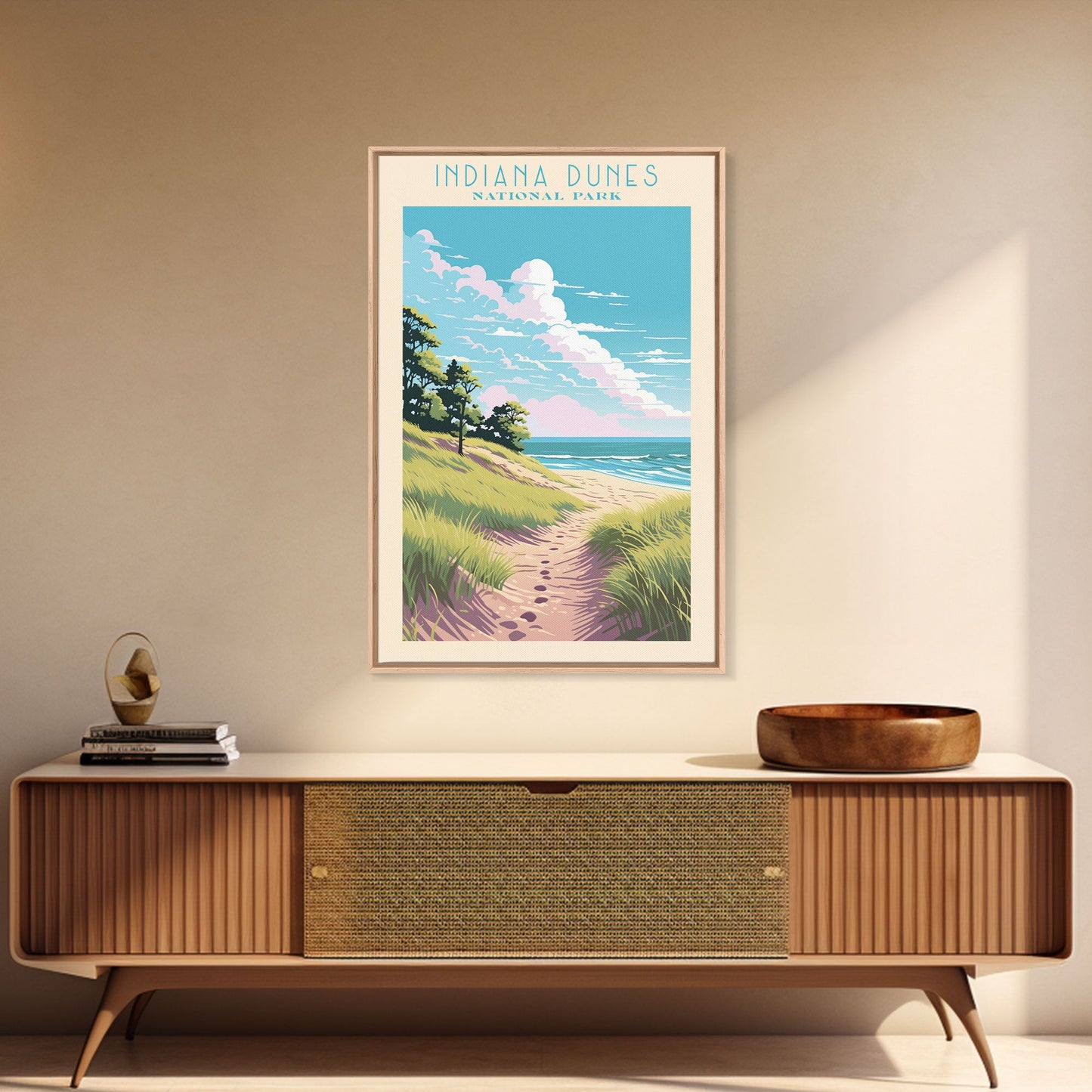 Indiana Dunes National Park Travel Poster Art, Canvas Print Wall Art, Indiana Travel Art, Midcentury Modern Travel Decor, Wall Art