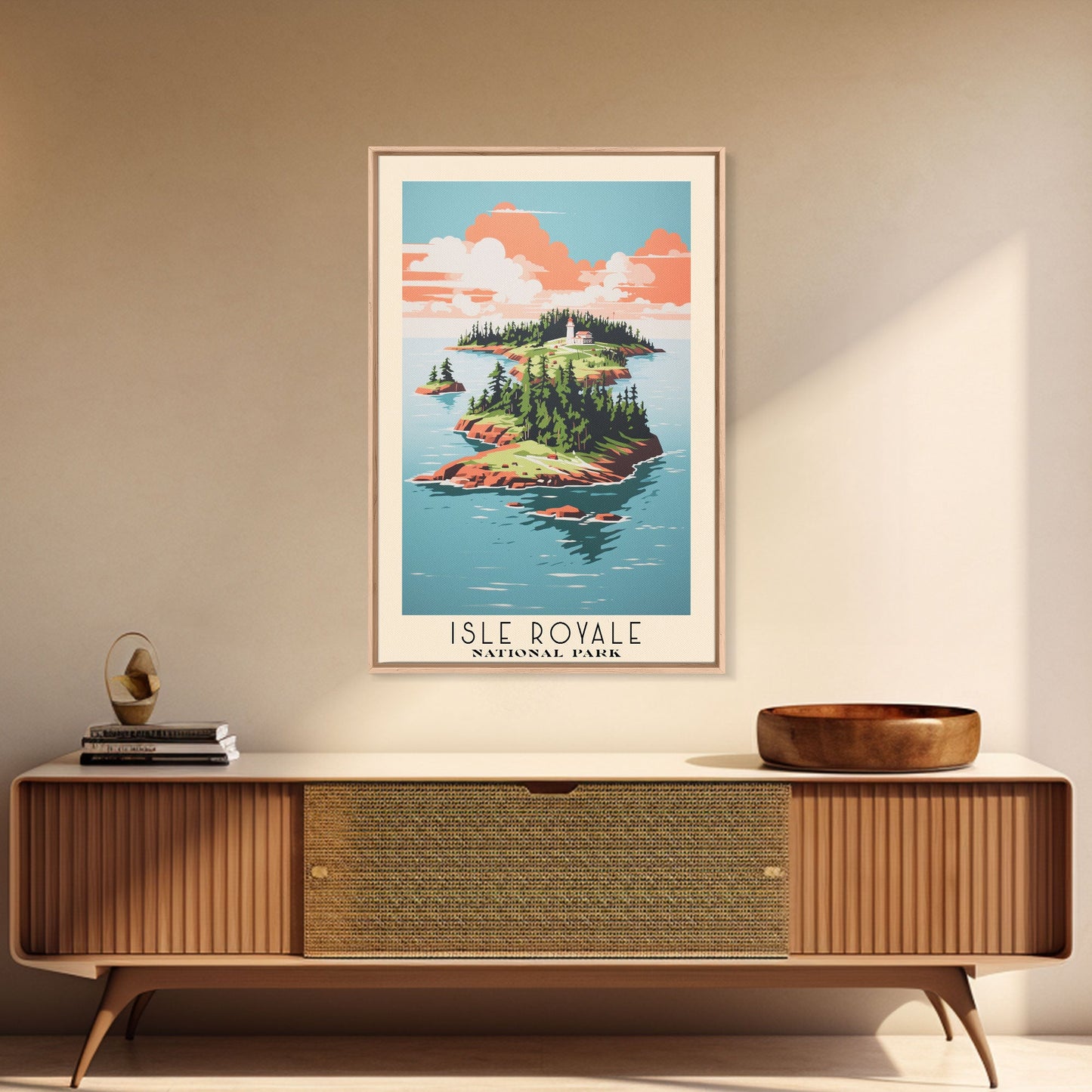 Isle Royale National Park Michigan Travel Art, National Park Print, Minimalist Travel Art, Midcentury Modern Style Landscape Painting