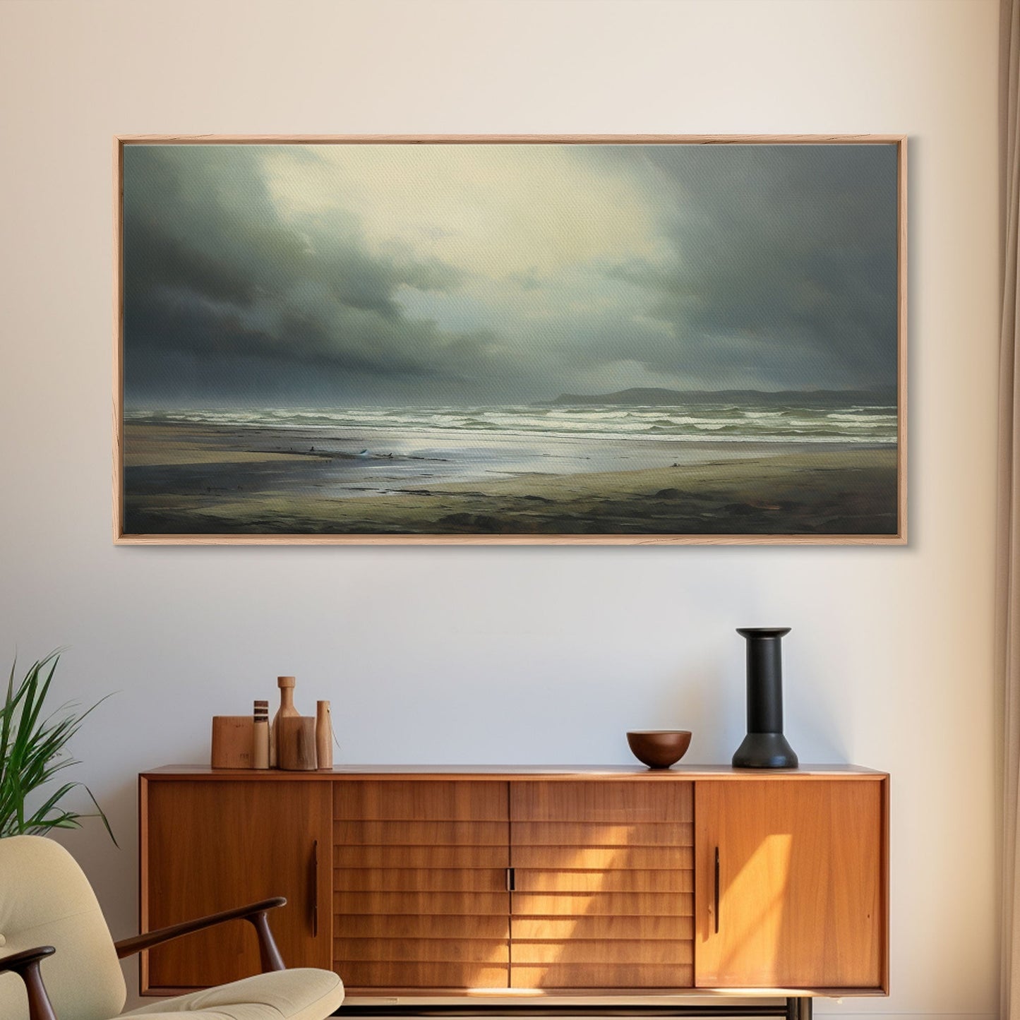 Moody Muted Landscape Oil Painting Canvas Print Wall Art, Nature Framed Large Gallery Art, Minimalist Art, Ready To Hang, Moody and Drab Art