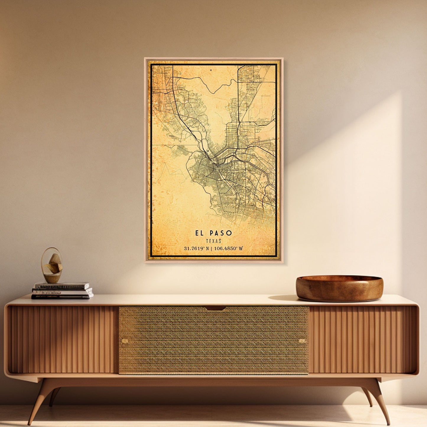 El Paso Texas Vintage Map Print, El Paso Map, Texas Map Art, El Paso City Road Map Poste, Vintage Gift Map, Travel Vacation Art, Rustic Map
