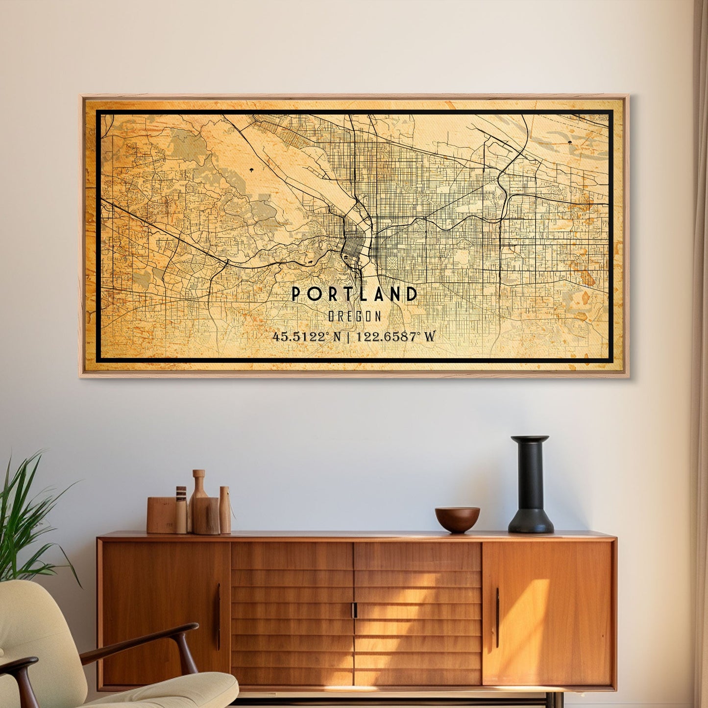 Portland Oregon Street Map, Framed Canvas Art, Oregon United States Road Map Wall Art, Office Wall Art, Portland Wall Decor for Office