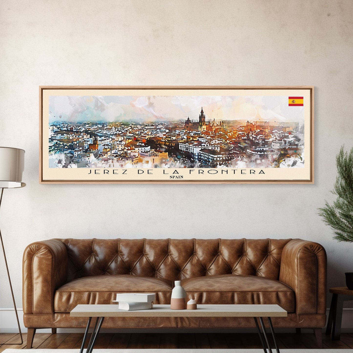 Jerez De La Frontera Spain Panoramic Travel Poster, Framed Canvas Print or Metal Wall Art, Travel Art, Home Decor, Panoramic Painting, Midcentury Art