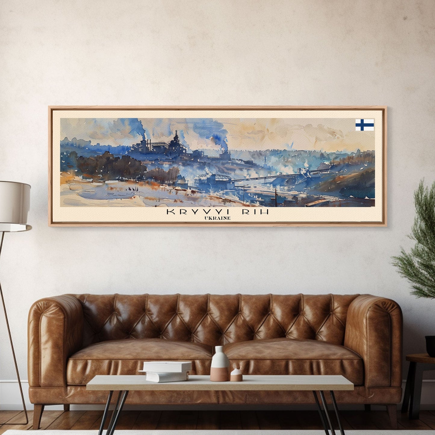 KryvyiRih Ukraine Panoramic Travel Poster, Framed Canvas Print or Metal Wall Art, Travel Art, Home Decor, Panoramic Painting, Midcentury Art