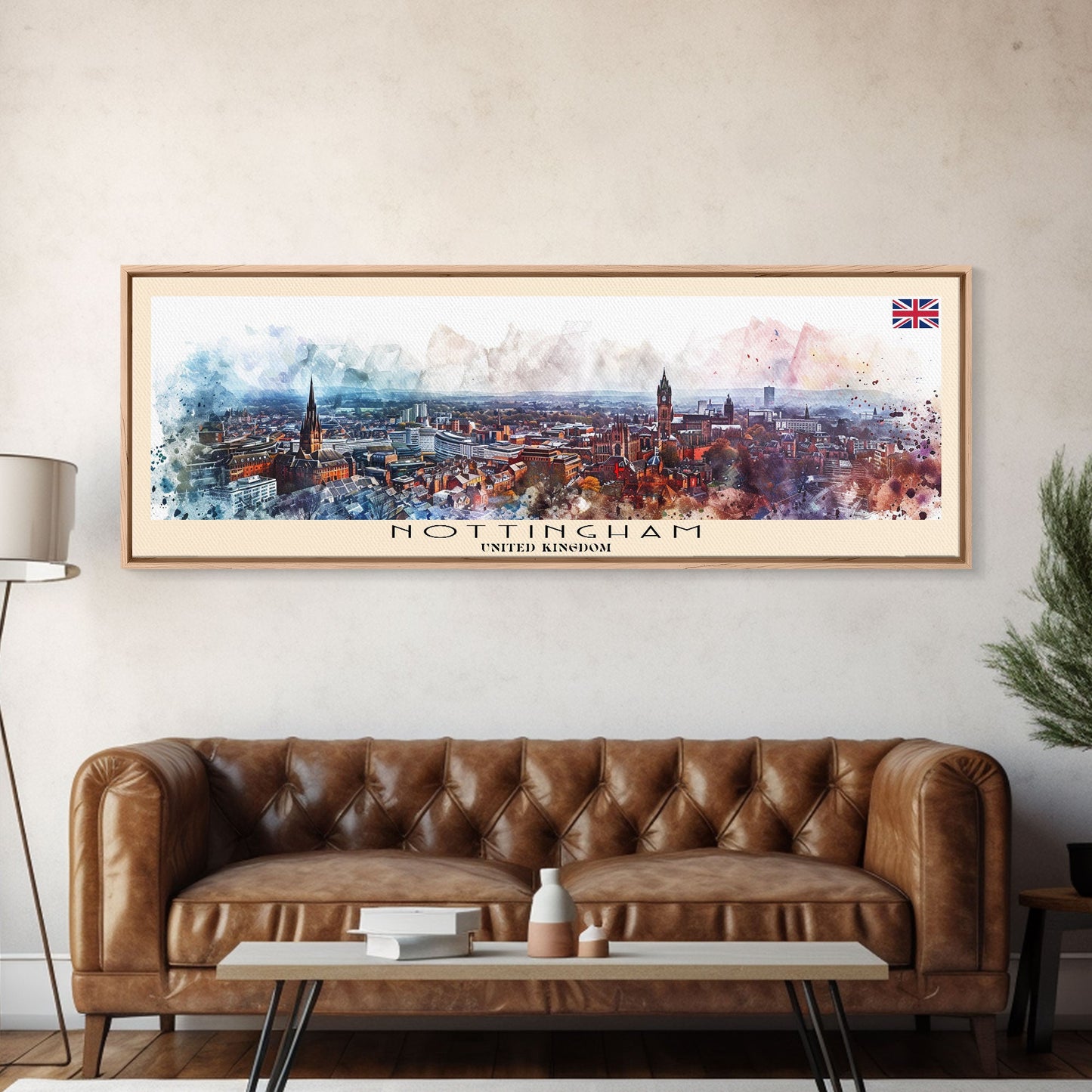 Nottingham United Kingdom Wall Art, Panoramic Travel Poster, Panoramic Framed Canvas Print, City Wall Art, Wall Hanging Home Decor, Travel Art