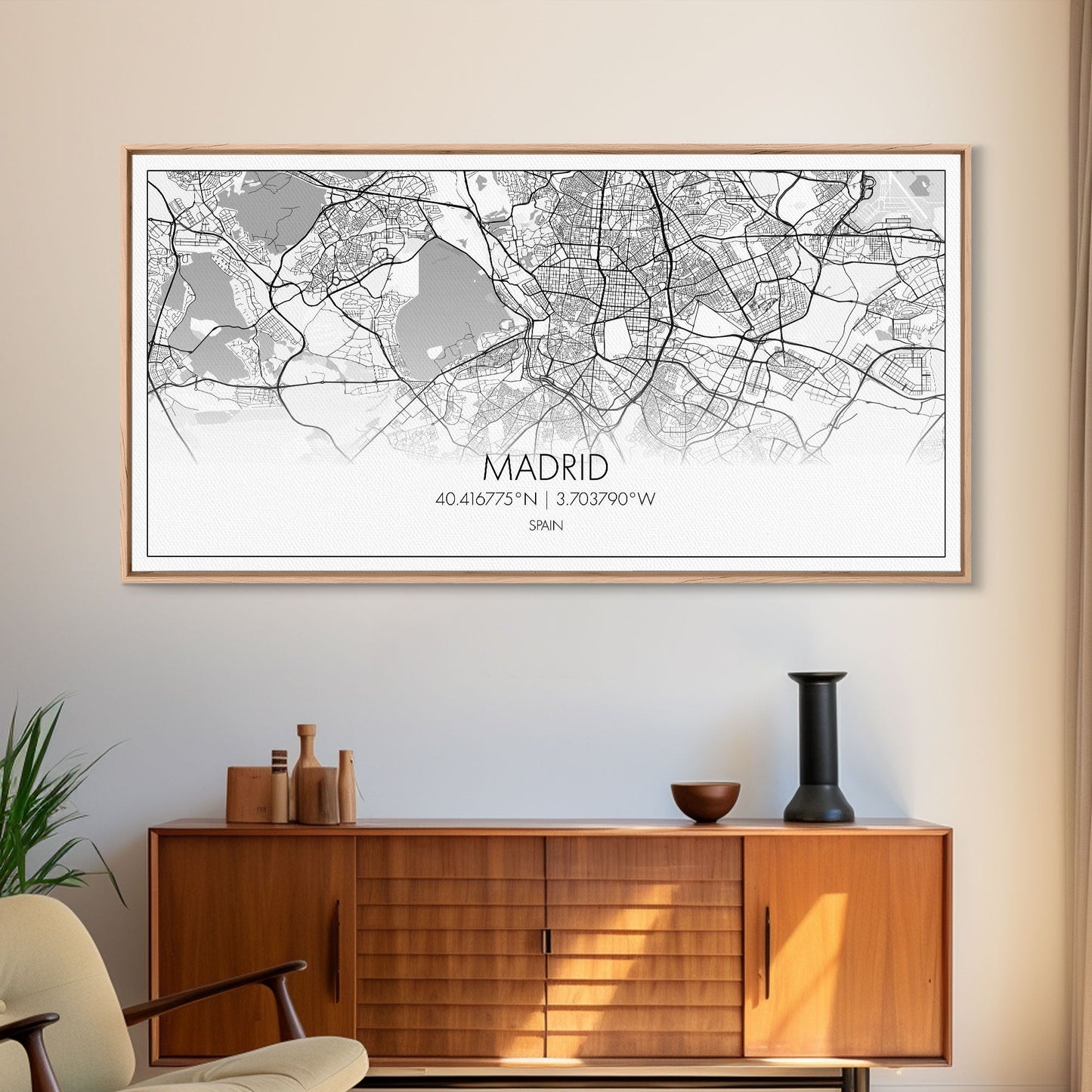 Madrid City Map, Spain Map, Map Art, Modern Art, Wall Art, Canvas Art, Europe Wall Art, Girl Room Décor, Mens Gift, Preppy Wall Art, Office