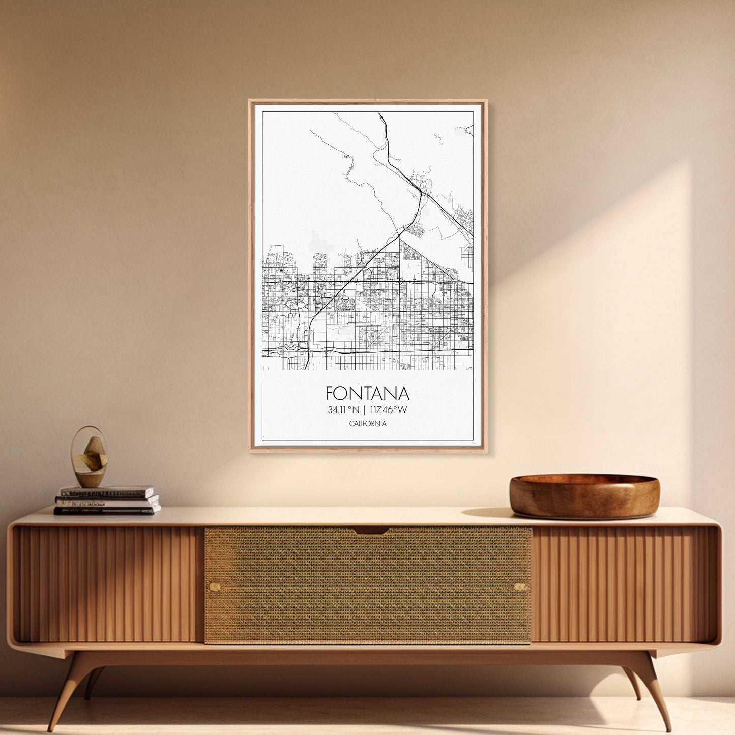 Fontana Street Map, California Map, City Map Art, Minimalist Art, Wall Art, Canvas Print, Unique Wall Art, Travel Décor, Travel Gift For Men