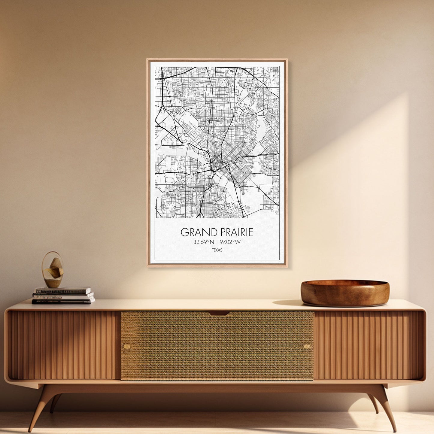 Grand Prairie Street Map, Texas Map, City Map Art, Minimalist Art, Wall Art, Canvas Print, Black And White, Travel Print, Anniversary Gift