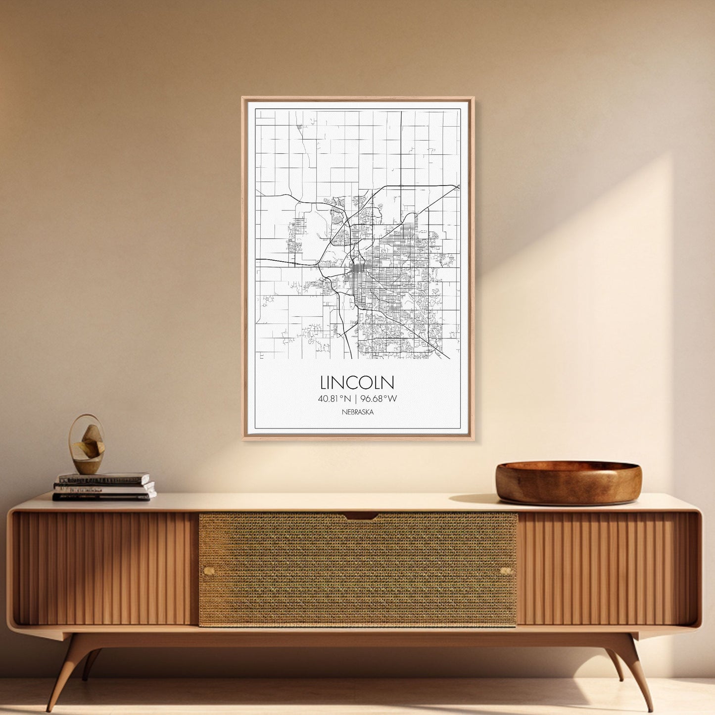 Lincoln Street Map, Nebraska Map, City Map Art, Modern Wall Art, Wall Art, Canvas Print, Travel Wall Decor, Black And White Art, Wife Gift