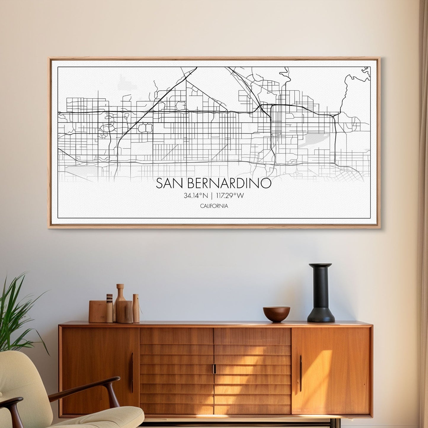 San Bernardino City Map, California Art, Map Print, Minimalist Wall Art, Wall Art, Canvas Art, Business Gift, Dorm Décor, Office Prints