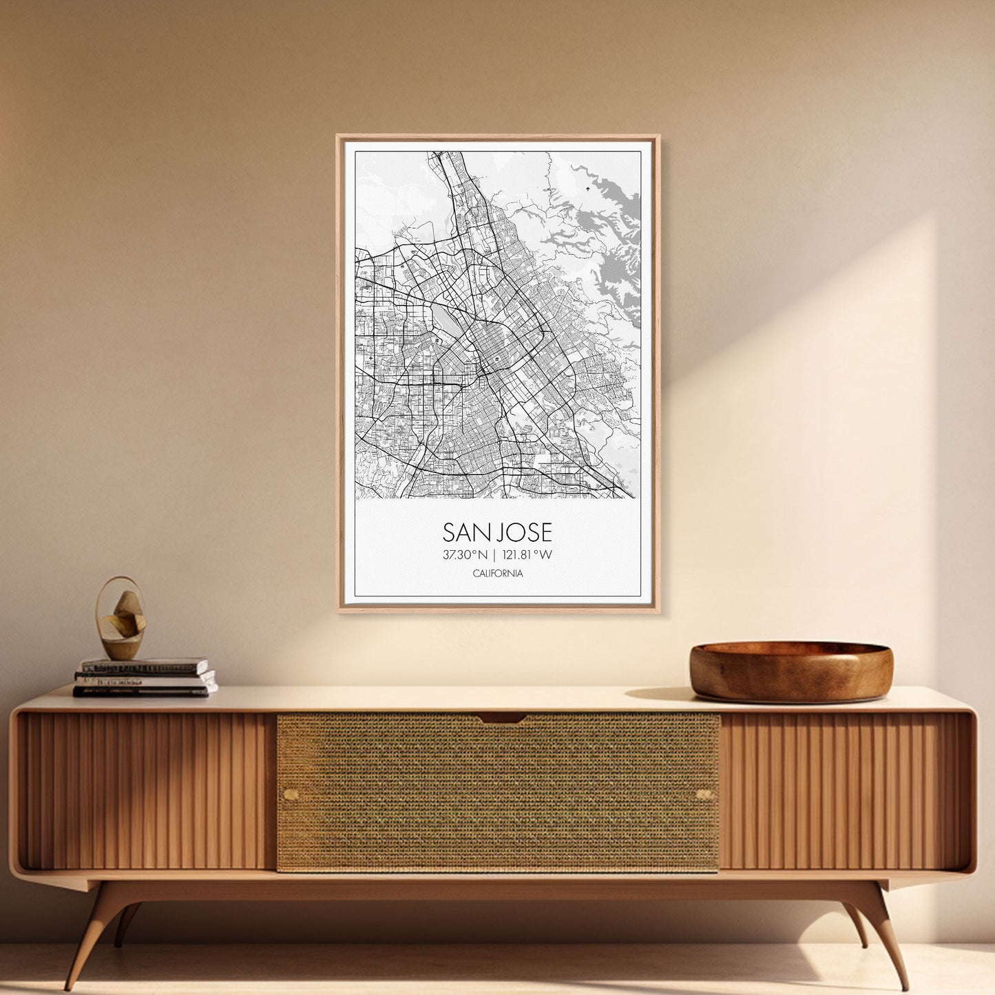 San Jose Street Map, California Map, City Map Print, Minimalist Art, Wall Art, Canvas Print, Girl Graduation Gift, Game Room Wall Art