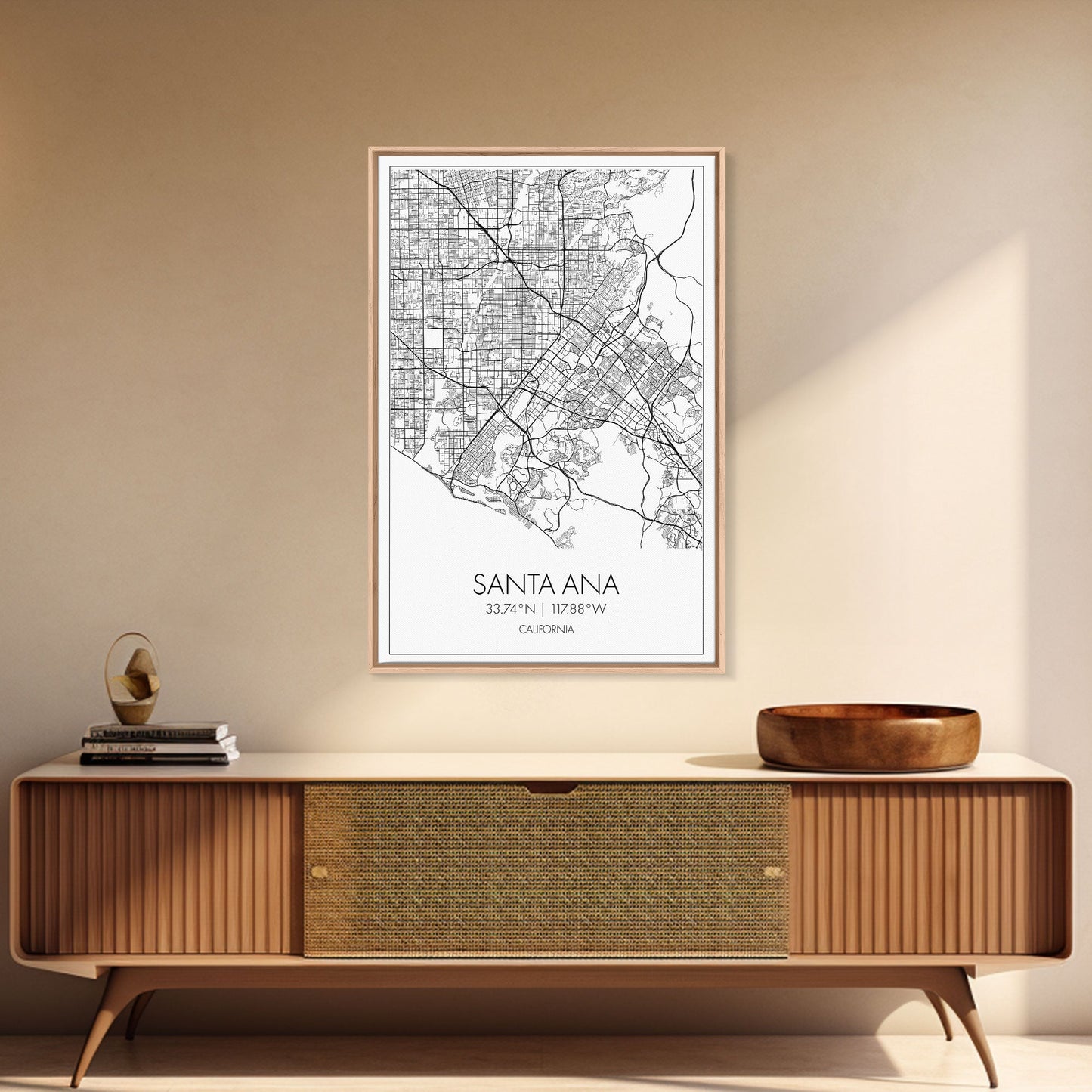 Santa Ana Street Map, California Map, City Map Print, Minimalist Art, Wall Art, Canvas Print, Living Room Décor, Adventure Gifts, Travel Art