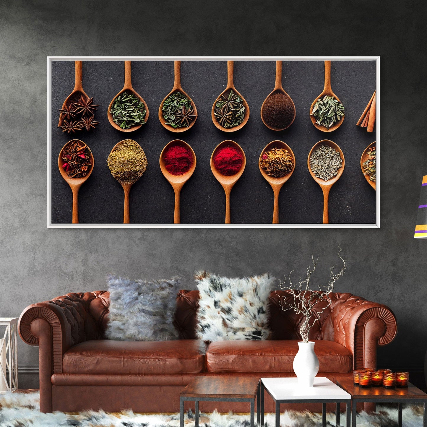 Kitchen wall decor, Herbs and spices, Framed canvas print, Dining room wall art, Modern kitchen decor, Spices, Large canvas art