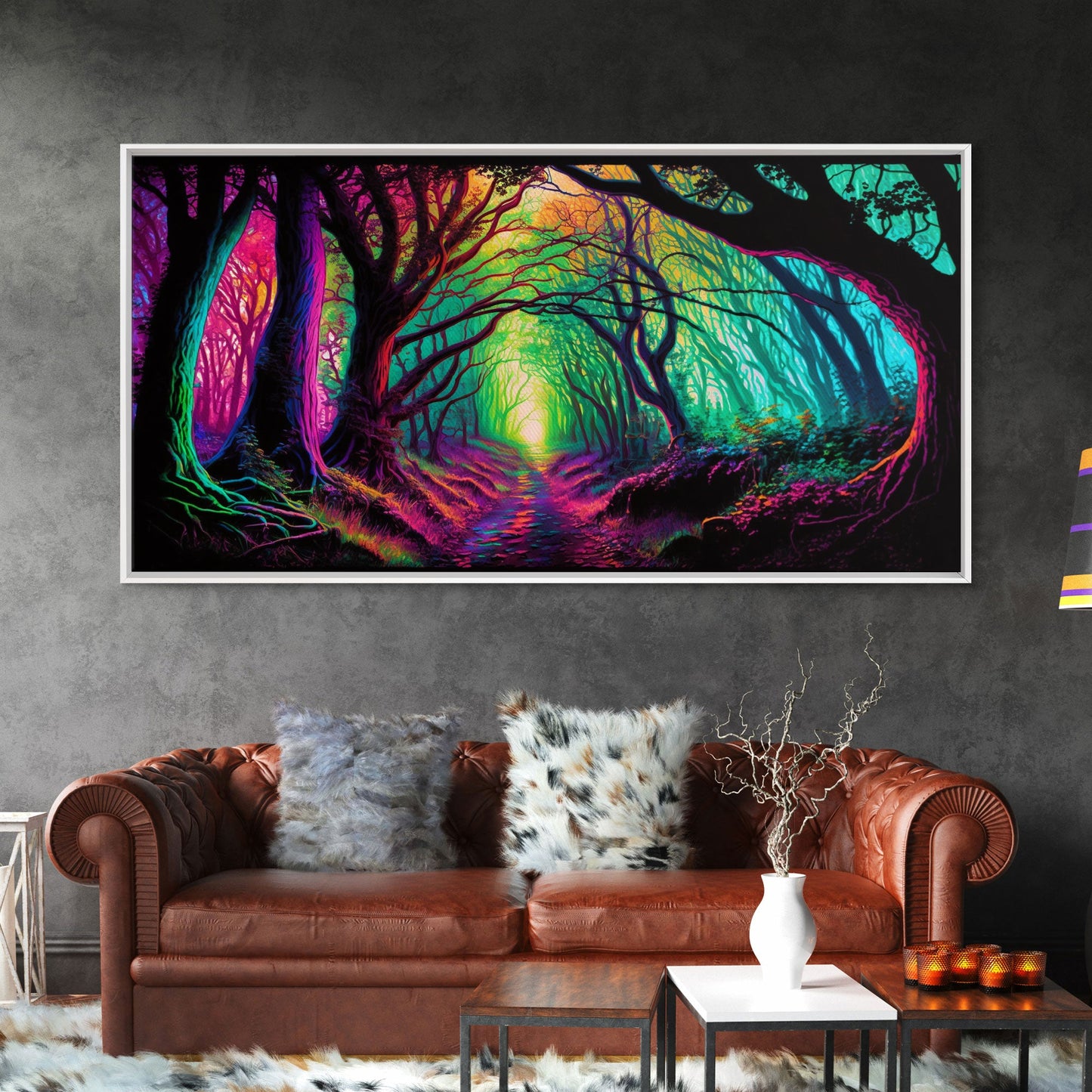 The Secret Grove, Fantasy Art, Pop Art Forest Landscape, Framed Canvas Print, Colorful Forest Painting, Living Room Art