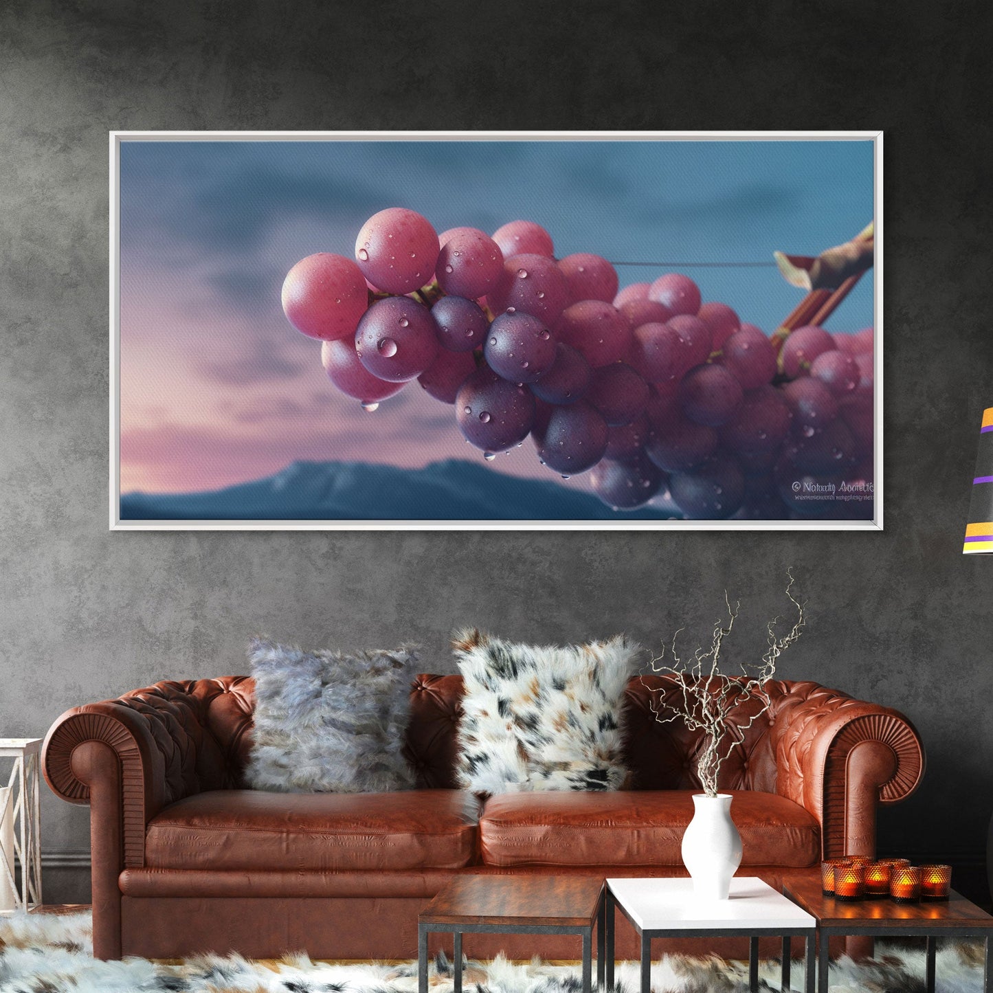 Grapes Wall Decor, Kitchen Wall Decor, Food Wall Art, Minimalist Art, Panoramic Wall Decor, Canvas Print, Wall Art, Framed Canvas Art