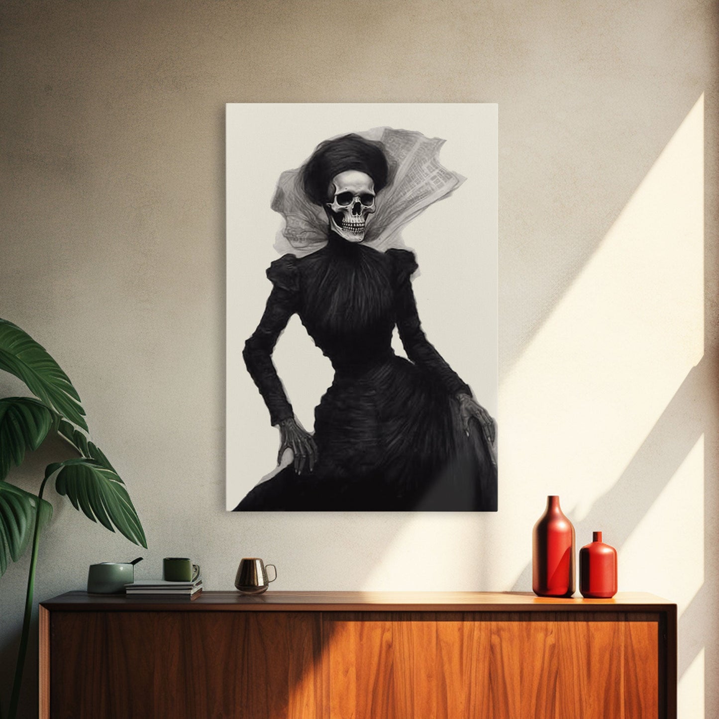 The Widow, Macabre Skeleton Painting, Halloween Canvas Print, Framed Canvas Wall Art, Horror Prints,  Dark Arts Skeleton Painting